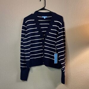 New Draper James Sweater Blue & White Striped Button Knit Cardigan Women’s XXL